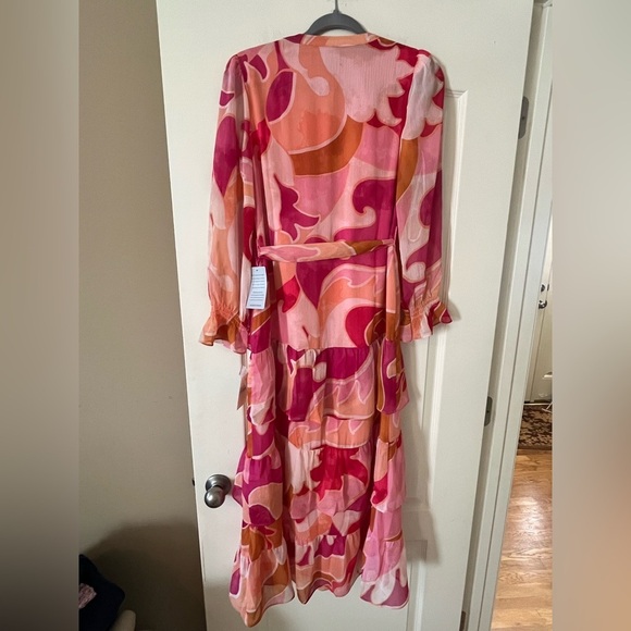 Donna Morgan Long Sleeve Ruffle Tier Print Chiffon Maxi Dress Size 2 - Picture 10 of 15